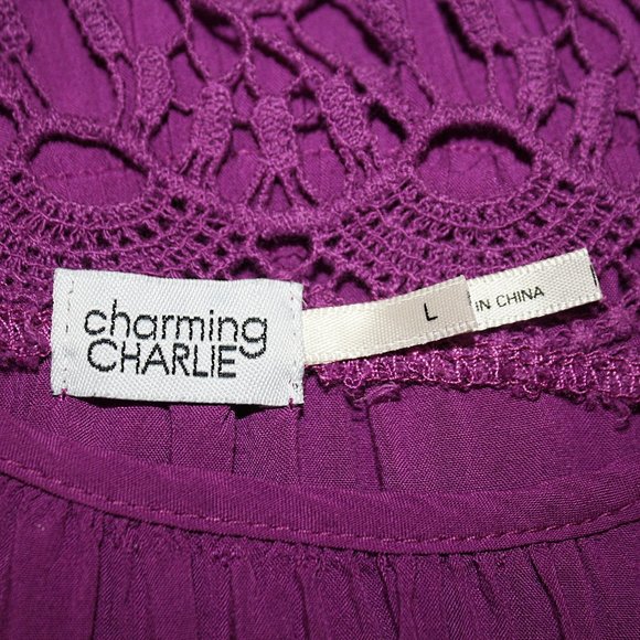 CHARMING CHARLIE Tunic Top Boho Lace Fringe Oversized Cotton Purple Large - Picture 6 of 12